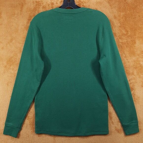 POLO Shirt Mens Small Green Pullover Crew Thermal Long Sleeve Raised Logo Pony - Picture 3 of 7
